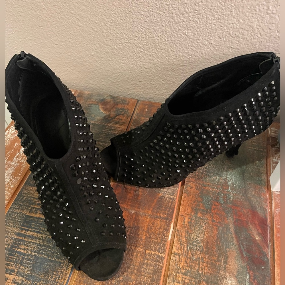Michael Kors, black studded peep toe booties